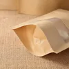 Voedingsvochtbestendige tassen Kraftpapier ZIP-stand-up herbruikbare afdichtzakken met transparant venster en traan
