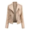 Giacche da donna Giacca da donna in pelle Chaqueta Cuero Mujer Giacca da donna con risvolto Motor Coat Zip Biker Short Punk Top corto Veste En