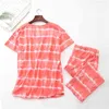 Summer Women Pajamas Cotton Cute Striped Letter Pajama Set Top + Capris Elastic Waist Plus Size 3XL Lounge pijamas S95609 210421