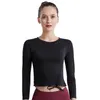 Yoga roupas femininas camisa fina curva cordão apertado cor sólida manga longa secagem rápida esportes fitness top ginásio roupas camisetas