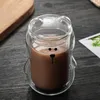 Tasse à café transparente ours mignon avec couvercle, tasse en verre à Double couche résistante à la chaleur pour jus de lait, cadeau d'anniversaire de la saint-valentin