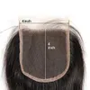 Doğal renk düz insan saçı Brezilya 4x4 Dantel Kapatma Bebek saçları ağartılmış düğümler Remy