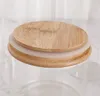 Barattolo vuoto rotondo per erbe, alimenti secchi, caramelle, riso, barattolo trasparente, cilindro trasparente, vetro borosilicato resistente al calore, ermetico con coperchio in bambù