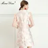 Mode Designer Dress Summer Women's Dress Lace Långärmad Rose Jacquard Klänningar 210524