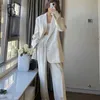 Lycka till en kvinna kontor vit rosa kostym tvådelade pantsuit elegant blazer kvinnlig set casual lös byxor jacka arbetskläder 211105