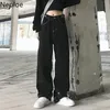 NEPLOE JEANS WIDE LEG Byxor Kvinnor Vintage Byxor Hög midja Slim Straight Sweatpants Harajuku Streetwear Pantalones Kvinna 210422