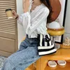 Koreanska stil Stripade plånböcker och handväskor för kvinnor Casual Canvas Crossbody Bag Girls Mini Coin Wallet Tygkassar