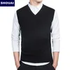 Мужской жилет свитер повседневный стиль шерсть вязаный бизнес мужские без рукавов 4XL Shouie темно серый черный синий свет 210812