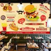 Wallpapers Aangepaste Handgeschilderde Burgers Western Fast Food Restaurant Achtergrond Muur Muurschildering Behang 3D Snack Bar Geel papier