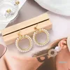 S925 Silver needle European and American temperament Pearl round earrings exaggerated hand-woven retro fashion earrings earrings