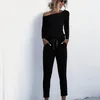 Women's Jumpsuits & Rompers Streetwear Spring Summer Bodysuit Women 2022 Casual Off-shoulder Long Sleeved Pocket Lace-up Black Strapless Jum