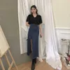 Vintage Skirts Women Ripped French Summer Sexy Split Denim Female Long High Waist Maxi Jeans Ladies 210601