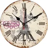 Väggklockor 14 tum Paris klocka VintagecountryFrench Tower Round Wood Family Decoration Painted Clock5060235