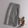 Glitter Puined Kalem Etek Kadın Gümüş Sparkle Etekler Midi Diz Uzunluk Yüksek Belli Parlak İş Ofisi Leydi Gece Kulübü Partisi