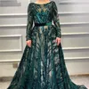 Bury Glitter Sequined Evening Dresses A Line Arabic Dubai Moroccan Kaftan Women Formal Party Gowns Long Sleeves Prom Dress Special Ocn