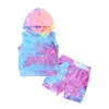 Baby Boy Girl Clothe Set Tie Dye Hoodie Shorts Suit 2 st Ins Sommar Sport Ärmlös Med Pocket Boutique Kläder Outfit M3548