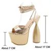 Dress Shoes RIBETRINI Sexy Ladies Open Toe Platform High Heels Women Sandals Luxury Ankle Strappy Golden Party Trendy Stylish