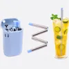 DHL Fast Folding Silicone Straw Set BPA Free Silicone Straw Metal Slitstarka Straws Återanvändbar Riktigt Rostfritt Stål Vikande Drickande Straw Tillbehör FY4695CJ17