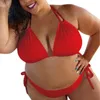 Damskie stroje kąpielowe S-5XL Kobiet Solid Push Up Wyściełany Plus Size Halter Bikini Set Swimsuit Kostium Kąpielowy Beachwear Bielizna Mujer