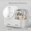 Caixas de Armazenamento Bins Forma de Ovo LED Luz Desktop Organizador Espelho Maquiagem Creative Cosmetic Box Protable Beauty Christmas Presentes