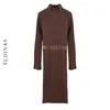 Yedinas Slim Knitted Sweater Solid Bodycon Dress With Belt Long Sleeve Turtleneck Sexy Dresses For Women Midi Warm Vestidos 210527