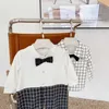 Lente Baby Boy Romper Knappe Plaid Shirt Gentleman Outfit 210702