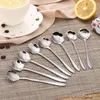 8 Pcs/Set Vintage Stainless Steel Spoon Flower Shaped Coffee Tea Stiring Spoon Ice Cream Cake Dessert Tableware C0812