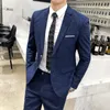 2021 New style Male autumn slim fit Leisure pure cotton business suit/Men's Fashion pure color Two suits Groom's Wedding Dress X0909