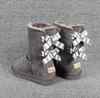 Bottes de neige courtes à la mode 3280 pour femmes, 2 rayures zébrées, nœud, garde au chaud, bottes en peluche en peau de mouton avec carte de sac à poussière, beau cadeau, qualité supérieure