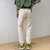 Mężczyzna Kobiety Japonia Korea Streetwear Vintage Moda Unisex Dżinsy Pant Mężczyźni Złamane Hem Casual Prosta Kostka Dżinsowe Spodnie Męskie