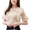 Ruffle Lace Summer Spring White Chiffon Blouses Shirt Short Sleeve Female Elegant Women Clothing 191E 210420