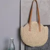 Bolsa redonda de praia de palha vintage tecido de ombro rattan bohemian férias de verão casual bolsa para mulheres bolsas de meninas