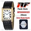 AF Solo W520025 Swiss Ronda Quartz Unisex Mens Womens Watch 18K Yellow Gold White Dial Black Roma Blue Hands Leather Super Edition273Y