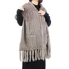 Harppihop * luxo mulheres genuíno real de malha coelho lenços com borlas senhora pashmina envolve outono inverno mulheres mulheres xales de pele