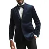 Slim fit Men Suits For Wedding Navy Velvet Blazer Groom Tuxedos Notch Lapel Groomsman Fashion Jacket with Black Pants 2021 X0909