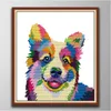 Color dog home decor paintings ,Handmade Cross Stitch Craft Tools Embroidery Needlework sets counted print on canvas DMC 14CT /11CT