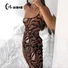 CNYISHE Tiger Imprimer une épaule sexy fente maxi robe d'été femmes mode streetwear tenues robes de club de fête robes féminines 210419