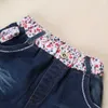 Fashion Spring Automne Enfants Filles Vêtements Ensembles Coton O-Cou Tops + Jeans 2 PCS Manchon à manches longues Denim Floral Costumes 2 à 6 ans 211025