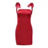 Casual jurken sexy bodycon jurk mouwloze backless party club korte rode satijnen vrouwelijke elegante mini zomer riem