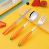 Cute Stainless steel Cutlery Full Travel Hiking Tableware for Kids Picnic Portable Forks Spoons Flatware set Household 211229