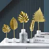 NORTHEUINS Iron Creative Golden Leaf Figurines Nordic Modern Desktop Decor Leaves Statue Sculpture For Home Interior Decoration 210924