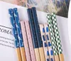 5 Pairs Japanese Natural Bamboo Chopsticks Reusable Chopstick Gift Set Tableware Washable for Dishwasher