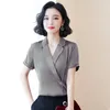 Summer Satin Shirt Womens Office Elegant Chiffon Plus Size Short-Sleeved Top Clothing Female Blusas Mujer 9925 210508