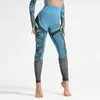 Mode Camouflage Sport Leggings Kvinnor Hollow Out Gym Yoga byxor Seamless Fitness Stretchy Deportiva Pantalones Mujer 210514