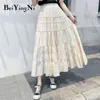 Beiyingni Long Plus Storlek Kvinnor Kjol Vintage Plisserad Patchwork Hög midja Gothic Kjolar Mode Koreansk Saias Midi Faldas 210416
