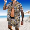 Men Hawaiian Vacation Printed Sets Summer Lapel Short Sleeve Button Shirt Beach Shorts Streetwear Casual Mens Suit 2 Pieces