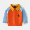 Boy Sweater Clothes 2-6Y 2021 New Autumn Winter Lapel Embroidery Knitted Warm Pullover Sweater Kids Coats for Children Clothing Y1024