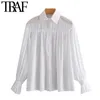 Women Fashion Semi-Sheer Loose White Blouses Vintage Long Sleeve Button-up Female Shirts Blusas Chic Tops 210507