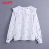 Women Retro Embroidery Romantic Blouse Oversize Collar Chic Female Shirt Tops BE442 210416