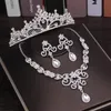 Ketting oorbellen set luxe verzilverde kristallen bruids strass rhinestone tiaras kroon bruiloft Afrikaanse kralen